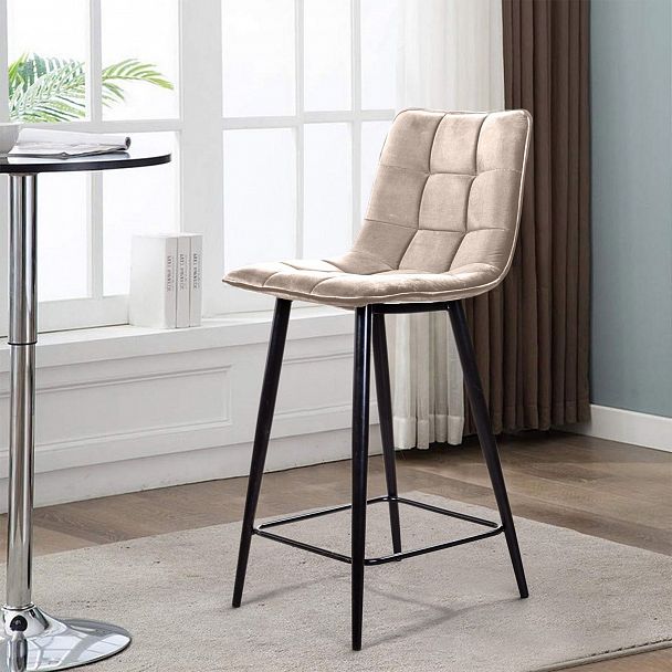 Стул полубарный UNO, бархат пепельно-бежевый 25 / чёрный конус - Вид 14