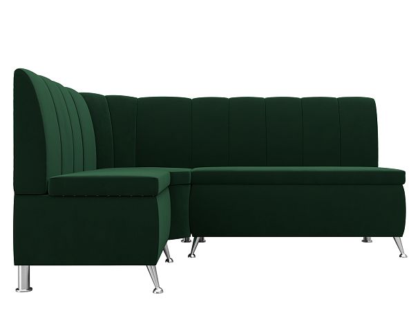 Кухонный угловой диван Кантри левый (полностью велюр зеленый) - Вид 2