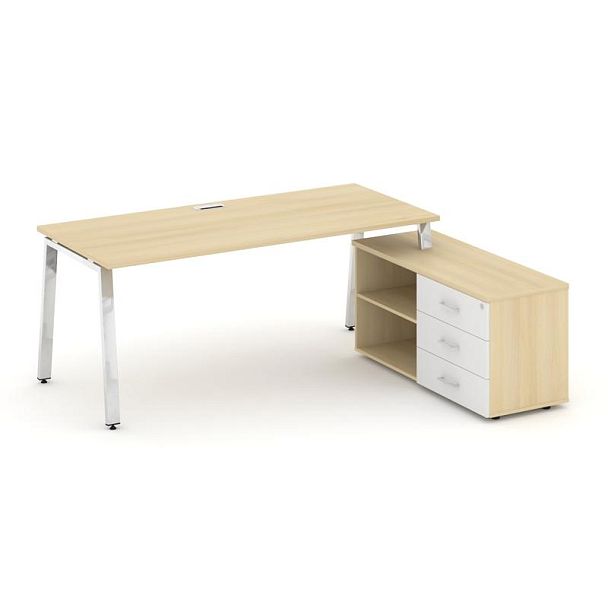 Style Project Direct Lux Стол письменный с греденцией правой M-SN-6A.SRG-014.M(R) Акация Лорка/Акация Лорка/Белый/Нержавеющая Сталь/Хром 1580*700*750 - Вид 1