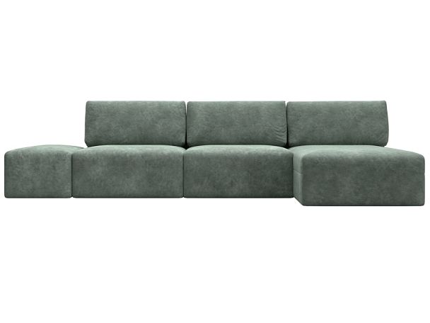 Диван угловой модульный с пуфом Лига-060 НПБ Лонг угол универсальный Велюр зеленый - Вид 1