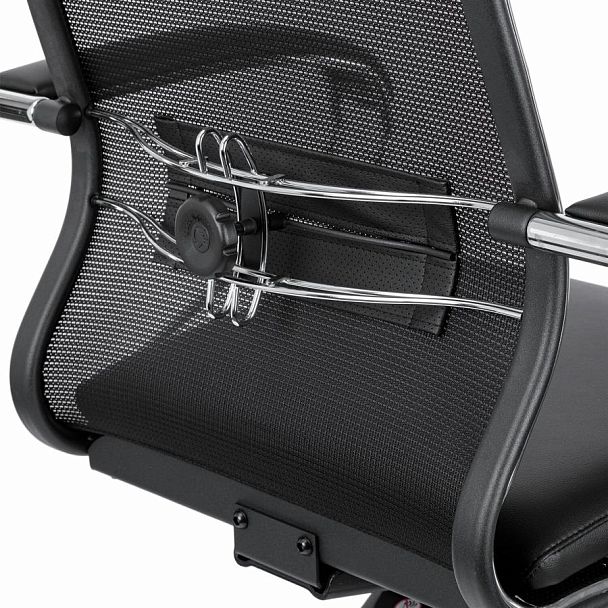 Кресло офисное МЕТТА "SAMURAI" Comfort S, хром, сиденье мягкое, ткань-сетка/экокожа, черное - Вид 10