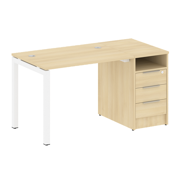 Metal System Quattro Р. ст. с тумбой на П-образном м/к 50БП.РС-СТП-1.1 Акация/Белый металл 1412*720*750 - Вид 1