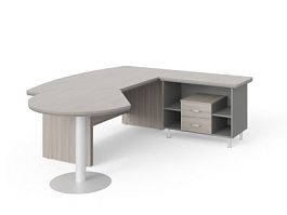 БЕРЛИН / BERLIN Стол руководителя R угловой с брифингом и тумбой 2 ящика 2350х2000х760 Дрифтвуд/Серый - Фото предпросмотра