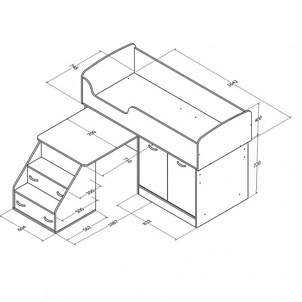 Кровать-чердак "Дюймовочка-2" дуб/голубой - Вид 3