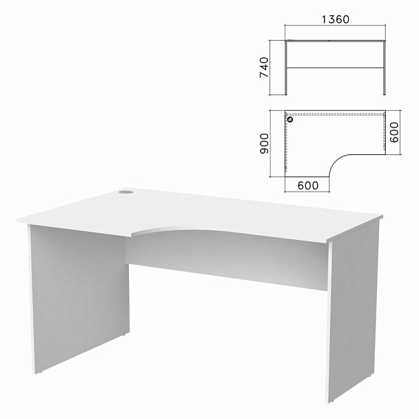 Стол письменный эргономичный "Бюджет" 1360х900х740 мм, левый, белый, 402662-290 - Вид 1