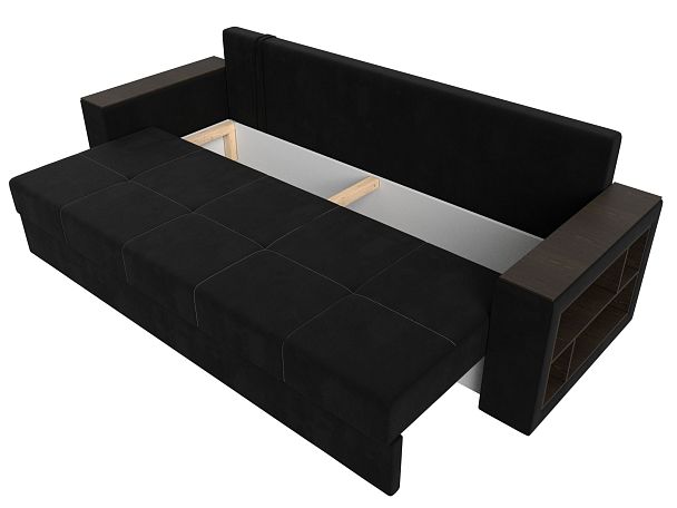Диван прямой Дубай Лайт полки справа (полностью микровельвет черный) - Вид 7