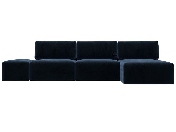Диван угловой модульный с пуфом Лига-060 НПБ Лонг угол универсальный Велюр синий - Вид 1