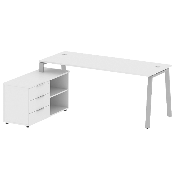 Metal System Р. ст. с тумбой на А-образном м/к БА.РС-СТС-2.5 (L) Белый/Серый металл 1900*1520*750 - Вид 1