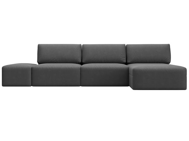 Диван угловой модульный с пуфом Лига-060 НПБ Лонг угол универсальный Искусственная замша серый - Вид 1