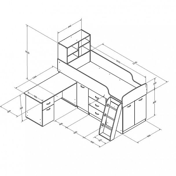 Кровать-чердак "Дюймовочка-1" дуб/салатовый - Вид 3