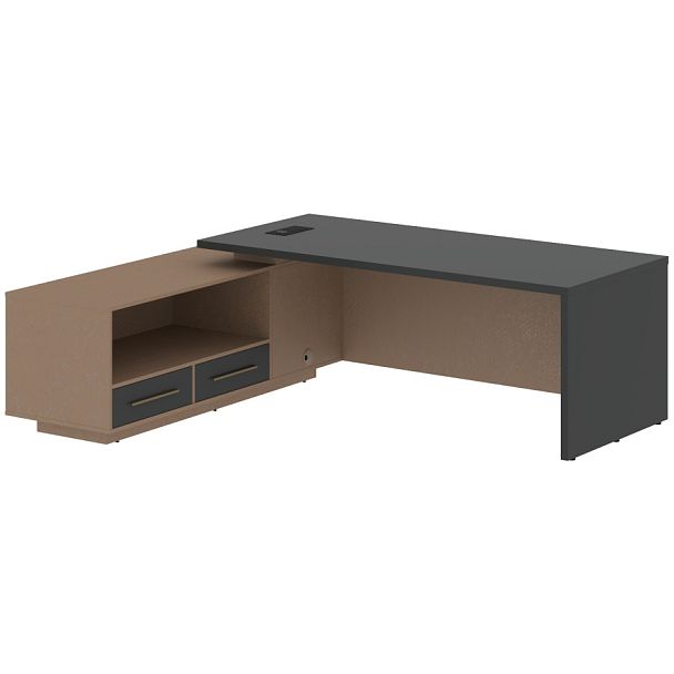 Стол руководителя с тумбой VCT 2319(L) Яшма черный/Бронза браш/Кобра 2300х1900х750 VELION - Вид 1