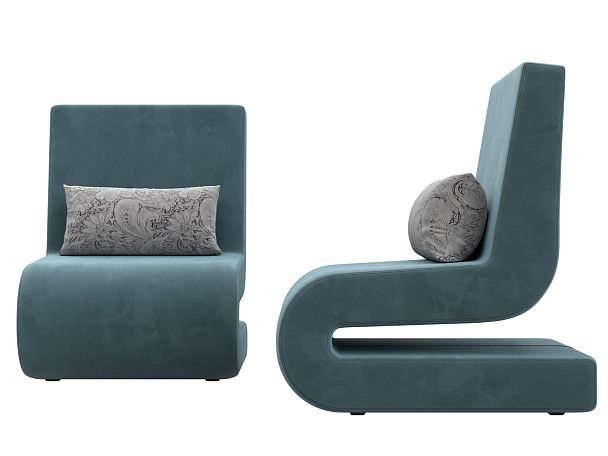 Кресло Волна (полностью велюр бирюзовый, подушки велюр серый с узором) - Вид 2