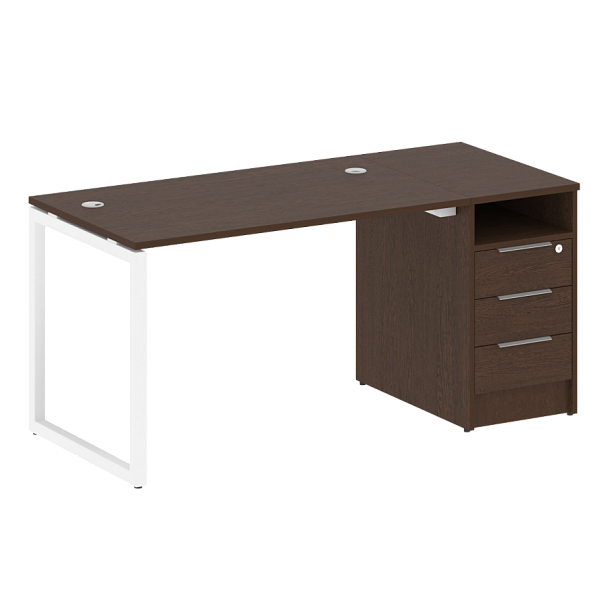 Metal System Quattro Р. ст. с тумбой на О-образном м/к 40БО.РС-СТП-1.2 Венге/Белый металл 1612*720*750 - Вид 1