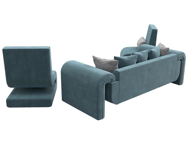 Волна набор 1 - диван, 2 кресла (полностью велюр бирюзовый) - Вид 5