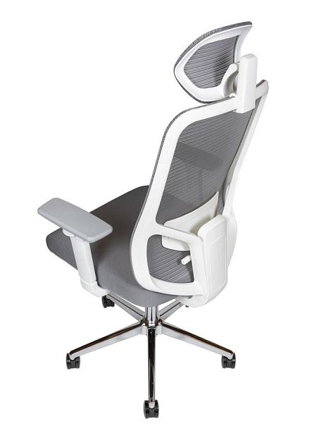 Кресло офисное / Best white / белый пластик / серая сетка / серая ткань /база хром - Вид 6