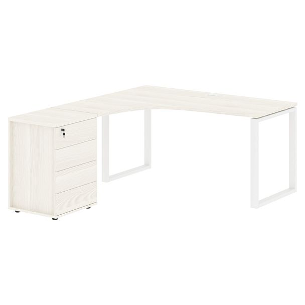 Стол эргономичный с тумбой EQCET 1518(L) Ясень Траун/Белый 1560х1880х750 EDIS - Вид 1