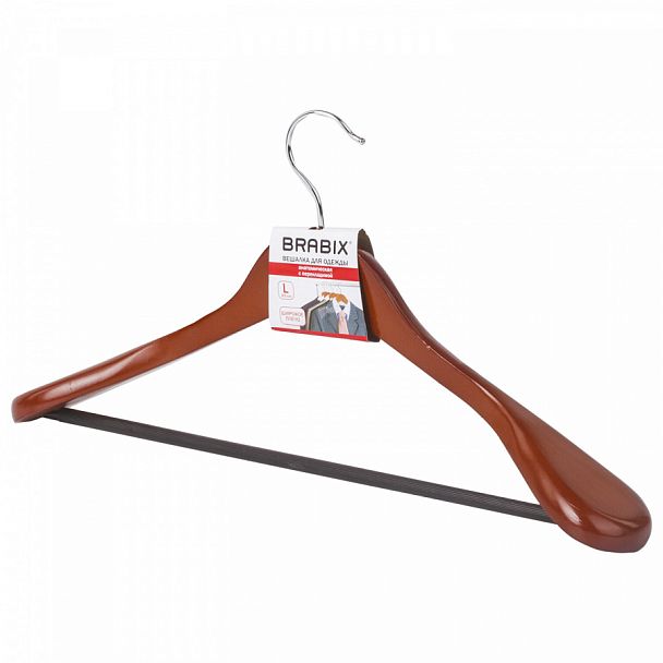 Вешалка-плечики, размер 48-50, деревянная, анатомическая, перекладина, цвет вишня, BRABIX "Люкс", 601164 - Вид 1