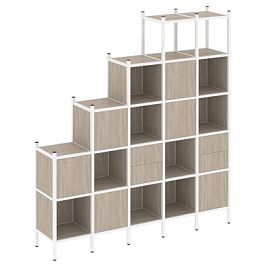 Loft Прямой стеллаж наборный VR.L-25 Дуб аттик/Белый металл 2110*446*2280 - Фото предпросмотра