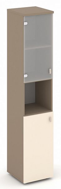 Шкаф высокий узкий (1 низкий фасад ЛДСП + 1 низкий фасад стекло сатин матовый) "ESTETICA" ES.SU-1.4 Сатин/Сатин матовый - Вид 1