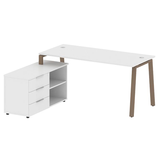 Metal System Р. ст. с тумбой на А-образном м/к БА.РС-СТС-2.4 (L) Белый/Мокко металл 1700*1520*750 - Вид 1