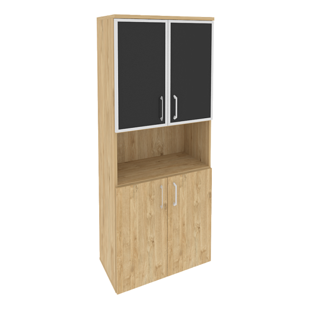 Onix Шкаф высокий широкий O.ST-1.4 R black Тиквуд светлый/Стекло black 800*420*1977 - Вид 1