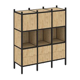 Loft Прямой стеллаж наборный VR.L-08 Тиквуд светлый/Чёрный металл 1278*446*1458 - Фото предпросмотра