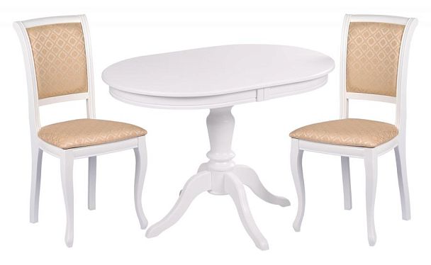 Обеденная группа стол Анфея 110(150)х75х76 Белый и 2 стула Арктос Белый/Бежевый жаккард - Вид 1