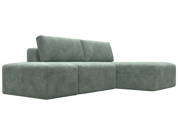 Диван угловой модульный с пуфом Лига-060 НПБ угол универсальный Велюр зеленый - Вид 3