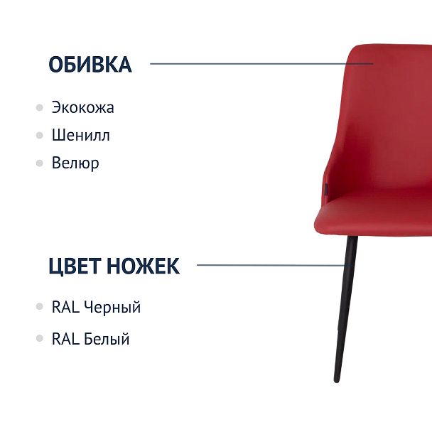 Стул Аэр, экокожа Ecotex 3021, ножки металл 32*18 RAL 3020 - Вид 3