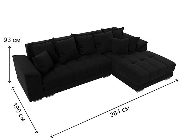 Угловой диван НордСтар правый угол Микровельвет черный - Вид 9