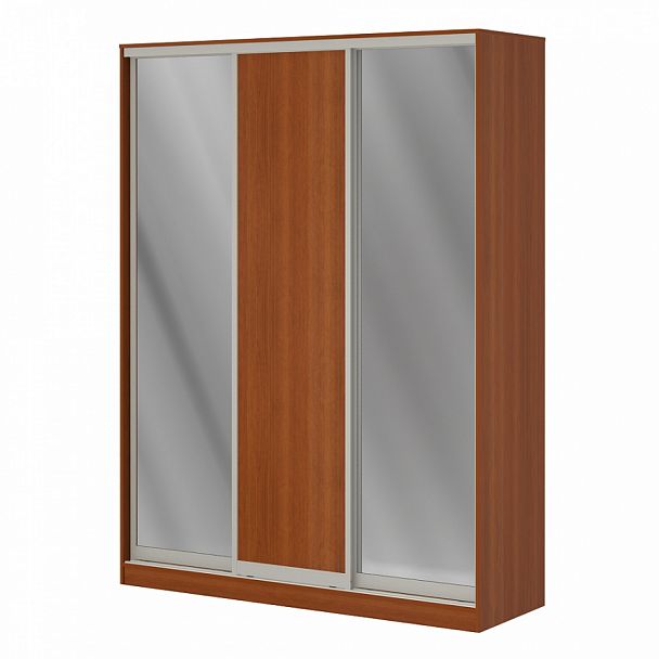 Шкаф купе 1,8 м с двумя зеркальными и одной ЛДСП дверями "Система-M" ПК-ШК-КМШ240х180Д1/СЗ2-В1-35 миланский орех светлый - Вид 1
