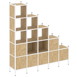 Loft Прямой стеллаж наборный VR.L-23 Тиквуд светлый/Белый металл 2110*446*2280 - Фото предпросмотра