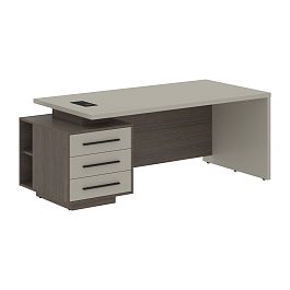 Стол руководителя с тумбой VCT 2090(L) Аметист/Черный матовый/Дуб Сильвер 2000х900х750 VELION - Фото предпросмотра