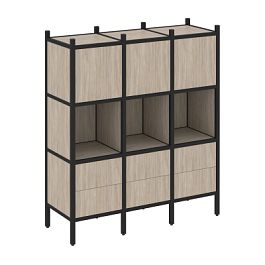 Loft Прямой стеллаж наборный VR.L-08 Дуб аттик/Чёрный металл 1278*446*1458 - Фото предпросмотра