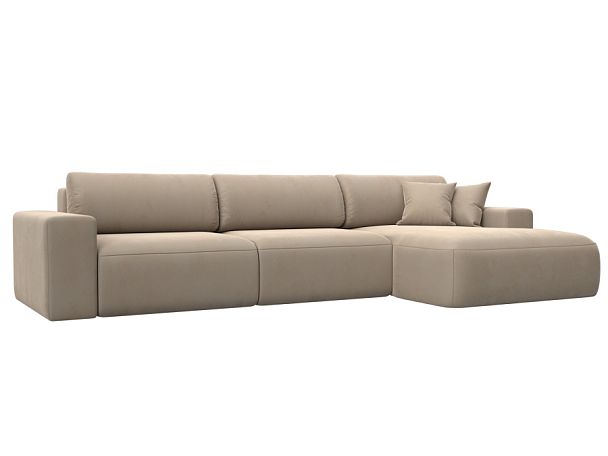 Диван угловой Лига-036 Классик Лонг правый угол Велюр бежевый - Вид 1