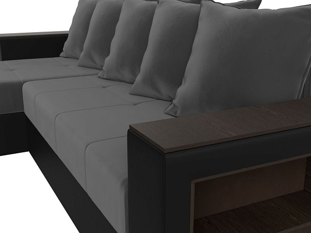 Диван угловой Дубай Лайт угол левый (основа велюр серый, компаньон экокожа черная) - Вид 4