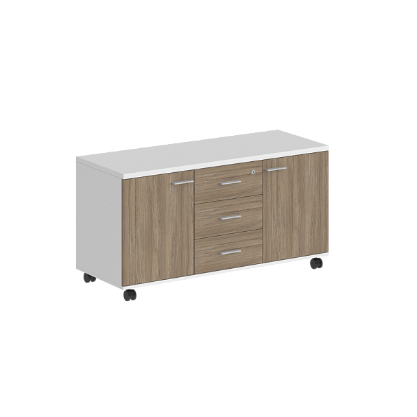 Тумба сервисная Sigma с 3 ящ. 1204х460х619, с замком, 2 фасадами / корпус: белый; фасады: дуб темный - Вид 1