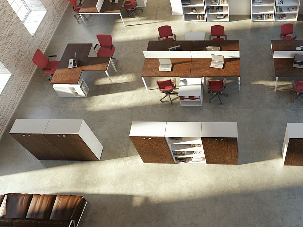 Рабочая станция на 2 стола продольная Tess Metal 320x80x75 орех - Вид 10