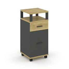 Concept Тумба мобильная 1 ящ.+1 распаш. фасад с надставкой CN.TUM-012 A Дуб Винченцо/Антрацит/Металл Антрацит 420*420*949 - Фото предпросмотра