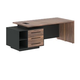 Стол руководителя с тумбой VRCT 2190(L) Американский орех/Черный матовый/Яшма черный 2100х900х750 VE - Фото предпросмотра