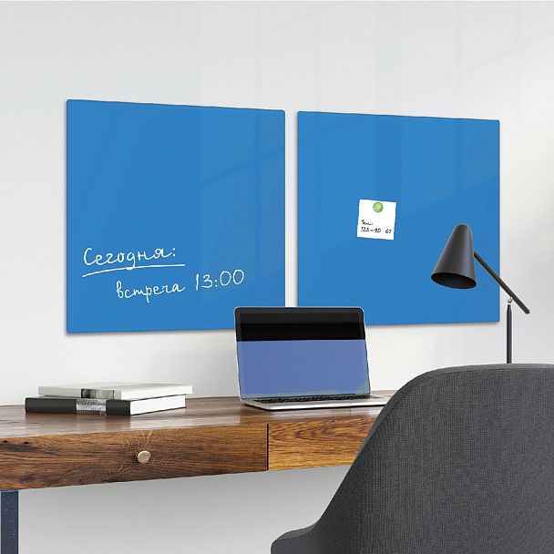 Доска магнитно-маркерная стеклянная 45х45 см, 3 магнита, СИНЯЯ, BRAUBERG, 236741 - Вид 8