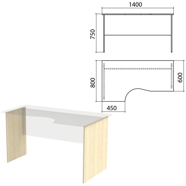 Опоры к столам эргономичным "Канц" 1400х800х750 мм, левый/правый, цвет дуб молочный, СК30.15.2 - Вид 2