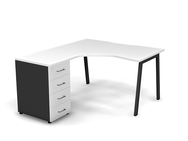 MATRIX 121S170-A Стол эгоном. с тумбой L, пров-ик вырезной (А-опоры) 1380х1580х775 Белый/Темно-серый - Вид 1