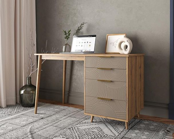 Стол рабочий Line одной тумбой R23/beige - Вид 3