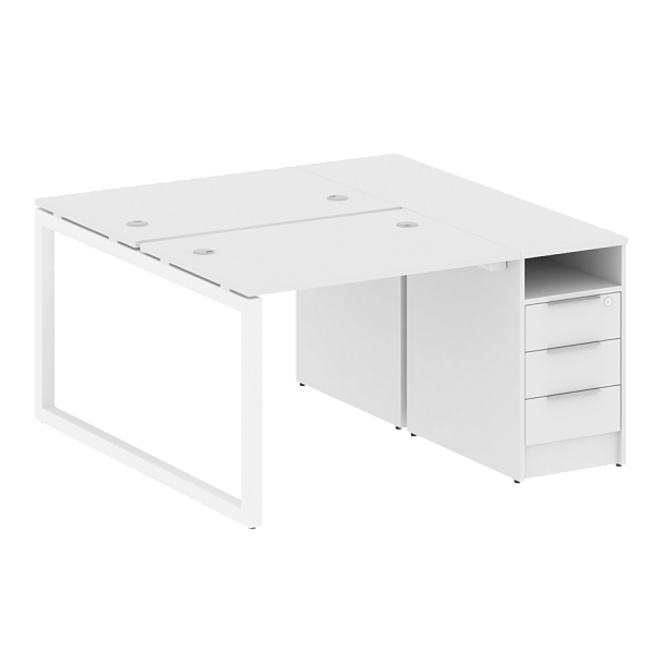 Metal System Quattro Р. ст. с тумбой на О-образном м/к 50БО.РС-СТП-2.1 Белый/Белый металл 1412*1475*750 - Вид 1