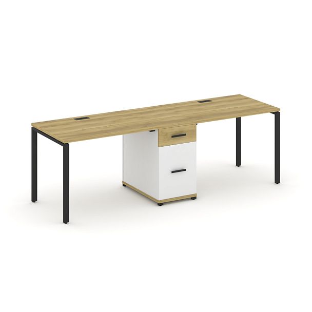 Concept Рабочая станция 2 места с 1 опорной тумбой CN.ORS-405 W Дуб Винченцо/Белый Бриллиант/Металл Черный 2380*720*750 - Вид 1