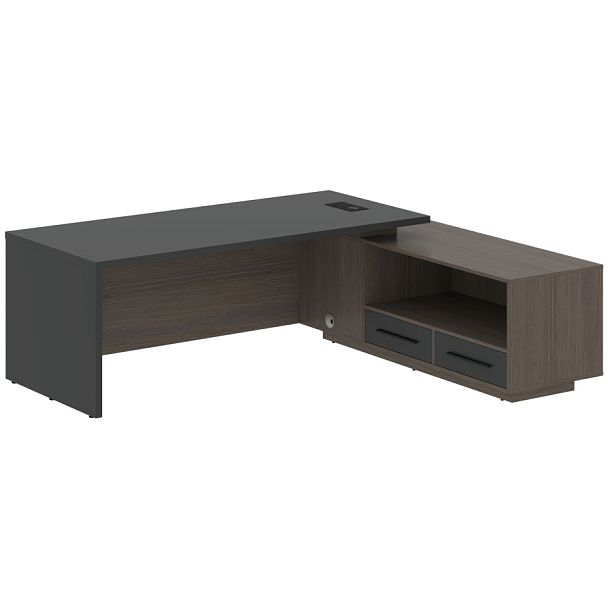 Стол руководителя с тумбой VCT 2319(R) Яшма черный/Черный матовый/Дуб Сильвер 2300х1900х750 VELION - Вид 1