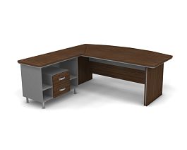 Стол руководителя угловой с вставкой L,R 2000 Берлин Орех Вармия СРУ.В 20-200 - Фото предпросмотра