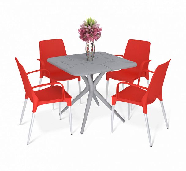 Обеденная группа Sheffilton SHT-DS210 серый/красный/хром лак - Вид 1