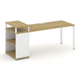 Concept Стол рабочий с опорным стеллажом с верх. горизонтом  CN.SP-208 Дуб Винченцо/Белый Бриллиант/Металл Белый 2000*720*917 - Фото предпросмотра
